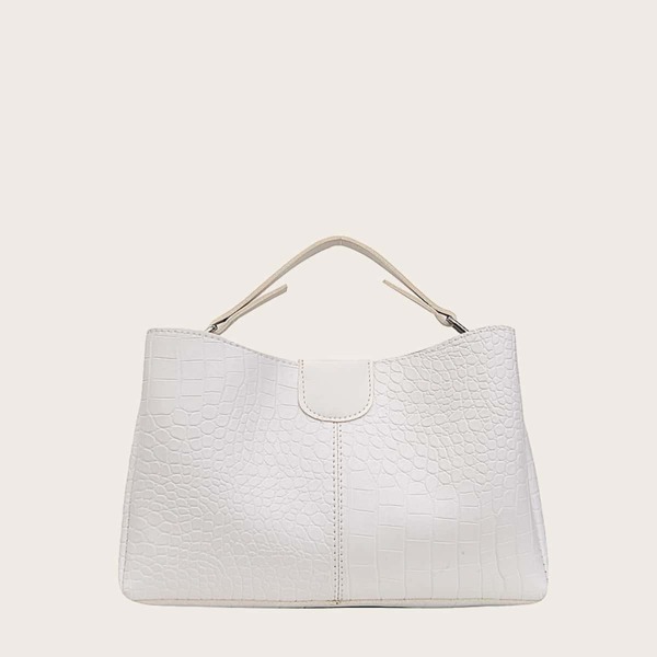 Minimalist Crocodile Satchel Bag, White