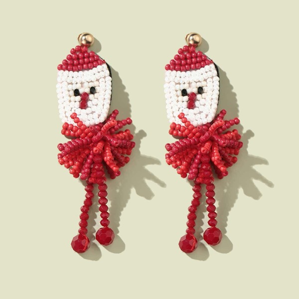 Christmas Santa Claus Beaded Earrings, Red