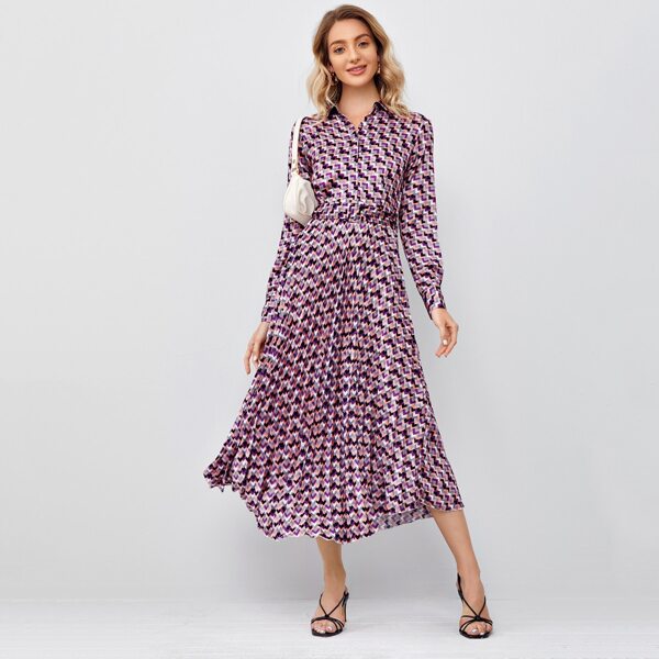 Allover Geo Print Shirt Dress, Multicolor