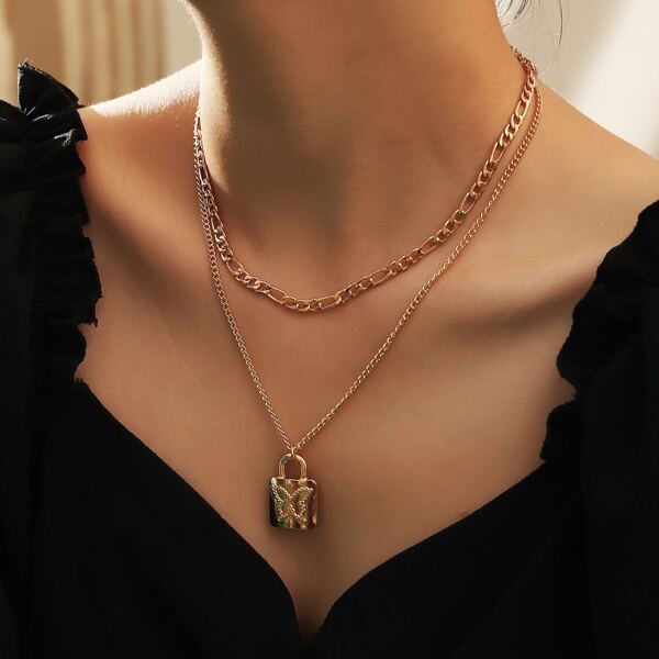 Square Butterfly Pendant Necklace, Gold