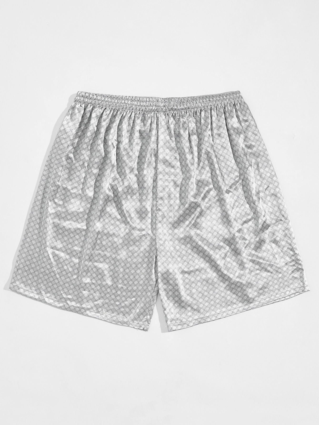 Men Allover Geo Print Satin Sleep Shorts