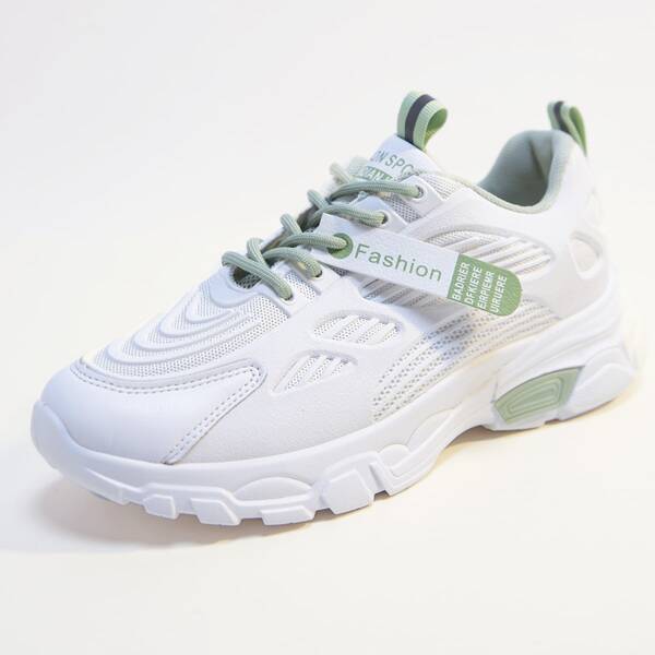Lace-up Front Letter Tape Decor Sneakers, White