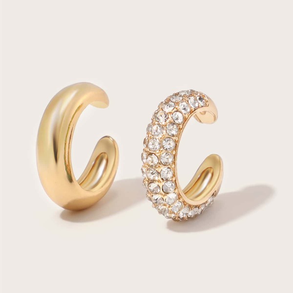 2pcs Rhinestone Decor Ear Cuff, Gold