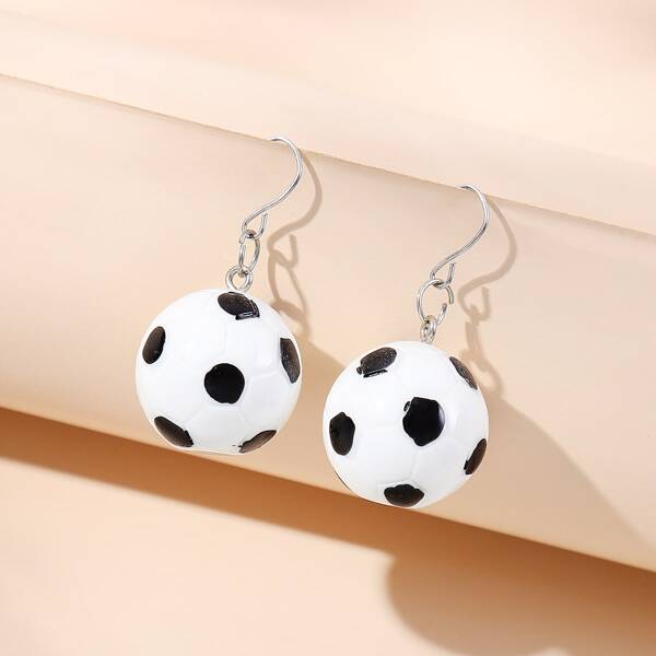 Soccer Design Drop Earrings, Black and white