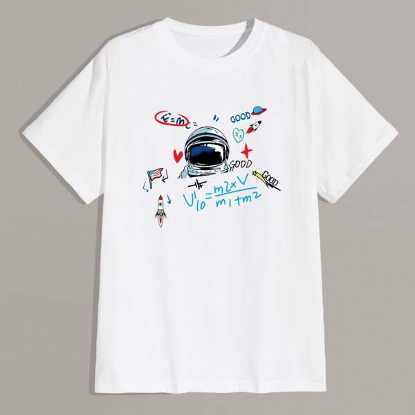 Men Letter & Cartoon Graphic Tee, White
