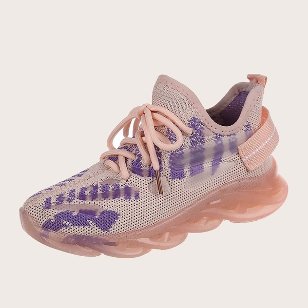 Girls Lace Up Decor Knit Sneakers, Pink