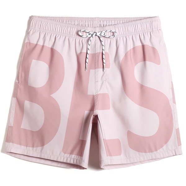 Men Letter Graphic Swim Trunks, Baby pink