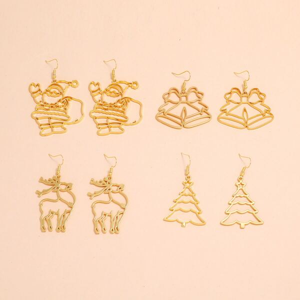 4pairs Christmas Deer Drop Earrings, Gold