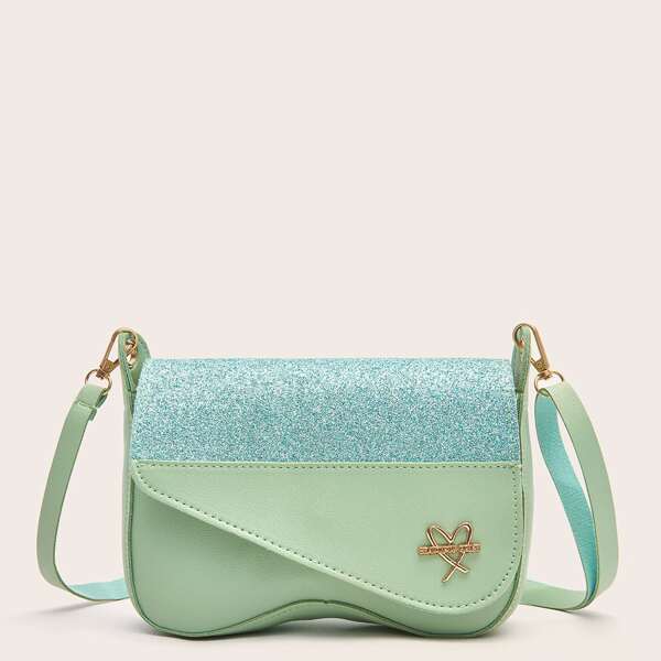 Glitter Detail Asymmetrical Flap Crossbody Bag, Green 
Glitter Detail Asymmetrical Flap Crossbody Bag, Green