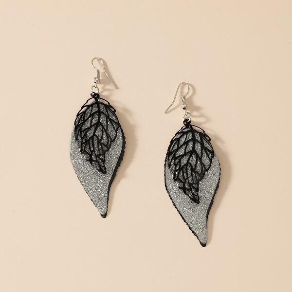 Leaf Design Drop Earrings, Black