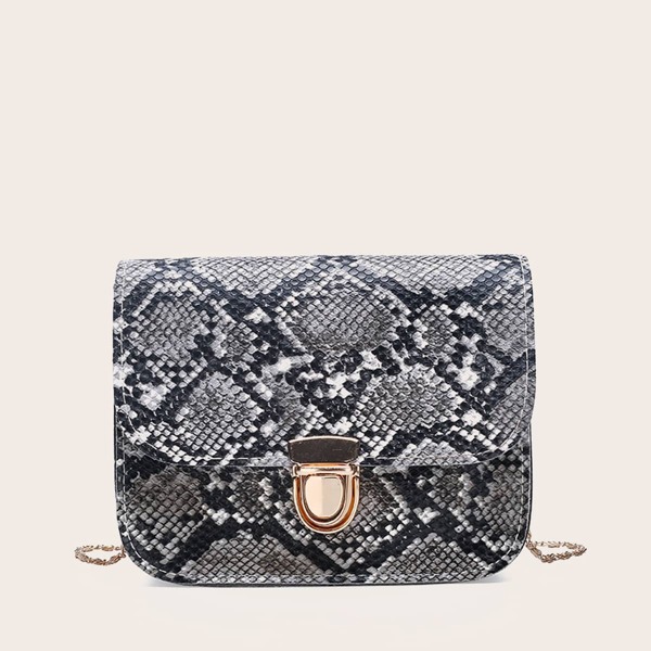 Snakeskin Chain Bag, Dark grey