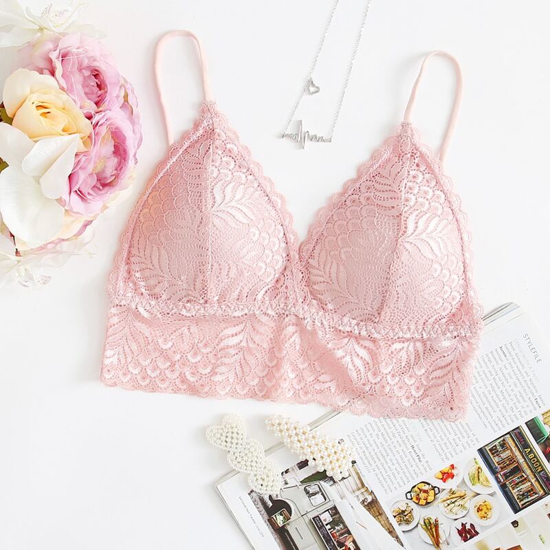 Floral Lace Triangle Bralette, Baby pink 
Floral Lace Triangle Bralette, Baby pink