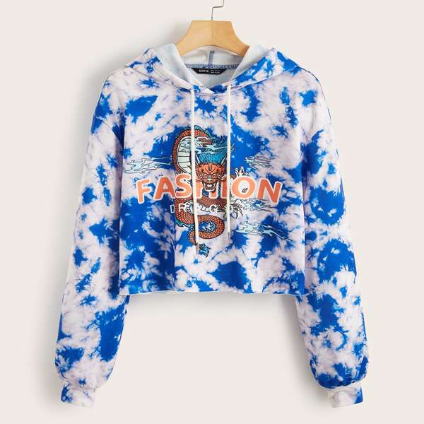 Chinese Dragon Graphic and Letter Drop Shoulder Tie Dye Pullover, Blue and white
Chinese Dragon Graphic and Letter Drop Shoulder Tie Dye Pullover, Blue and white