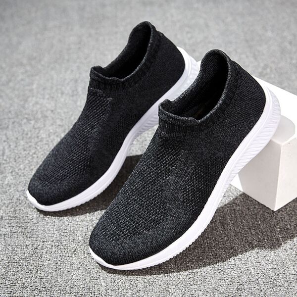Men Knit Slip On Sneakers, Black