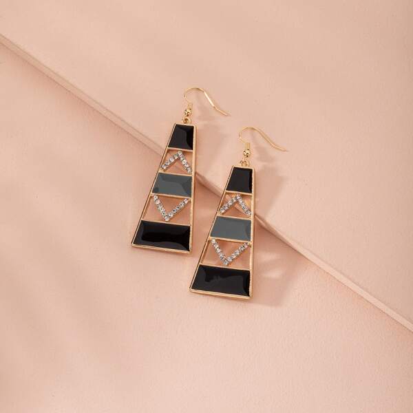 Rhinestone Hollow Out Geo Drop Earrings, Multicolor