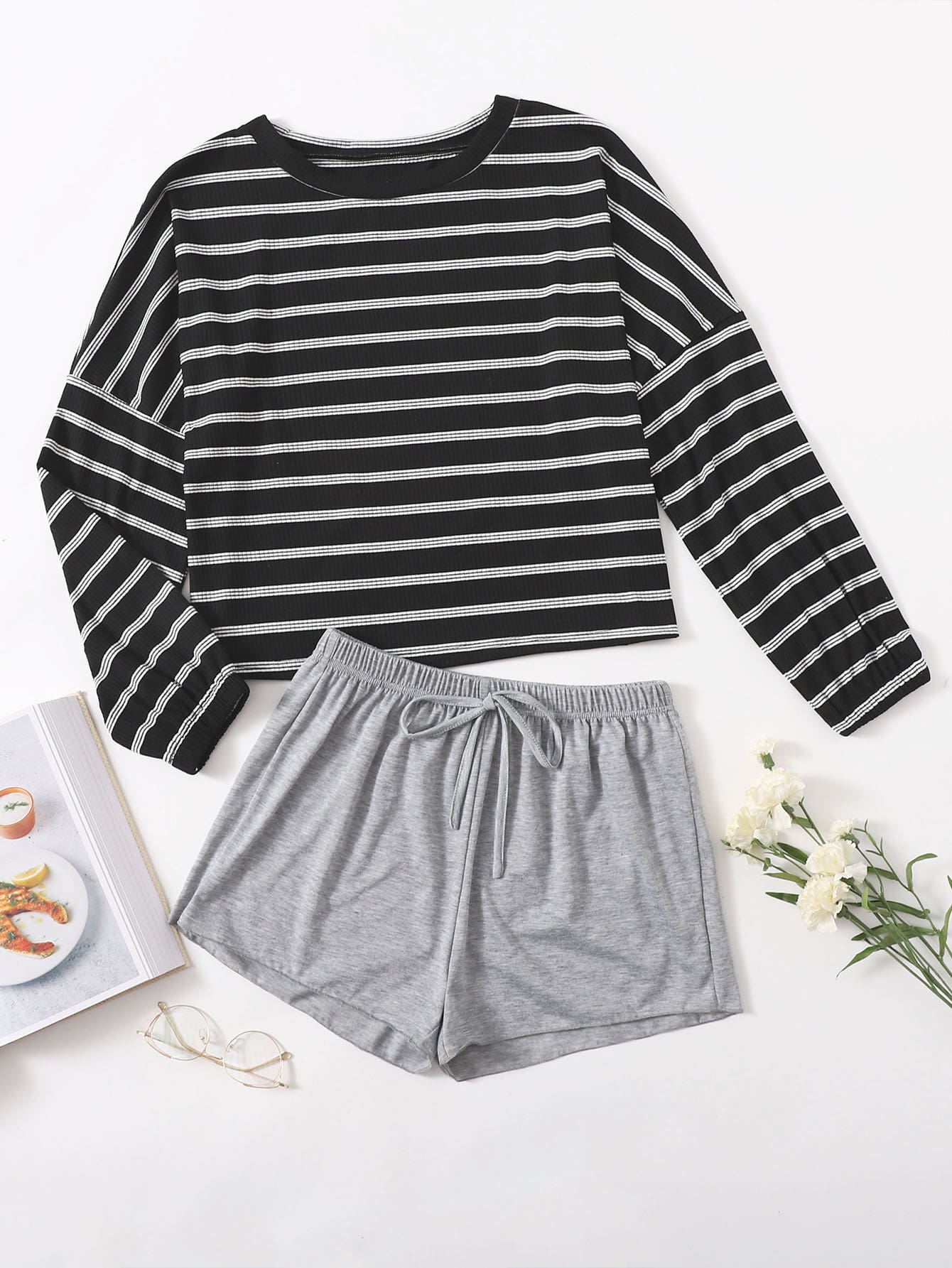 Stripe Tee & Shorts Lounge Set