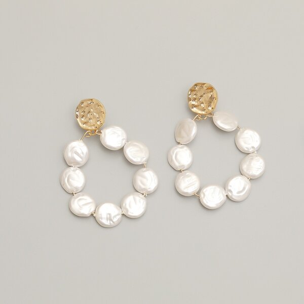 Gold Plated Faux Pearl Decor Drop Earrings