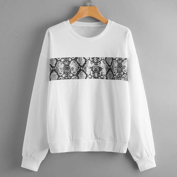 Drop Shoulder Snakeskin Sweatshirt, White