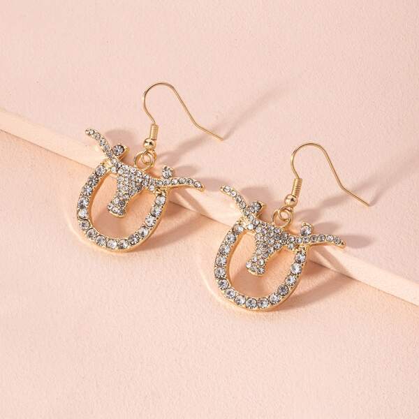 Rhinestone Decor Drop Earrings, Gold