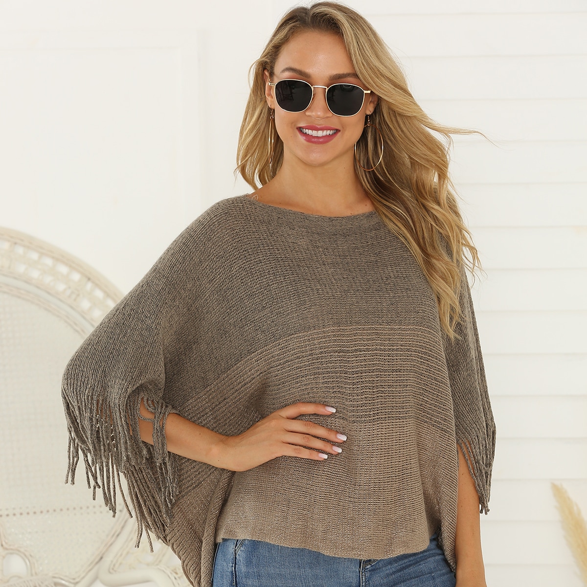 Пончо с бахромой