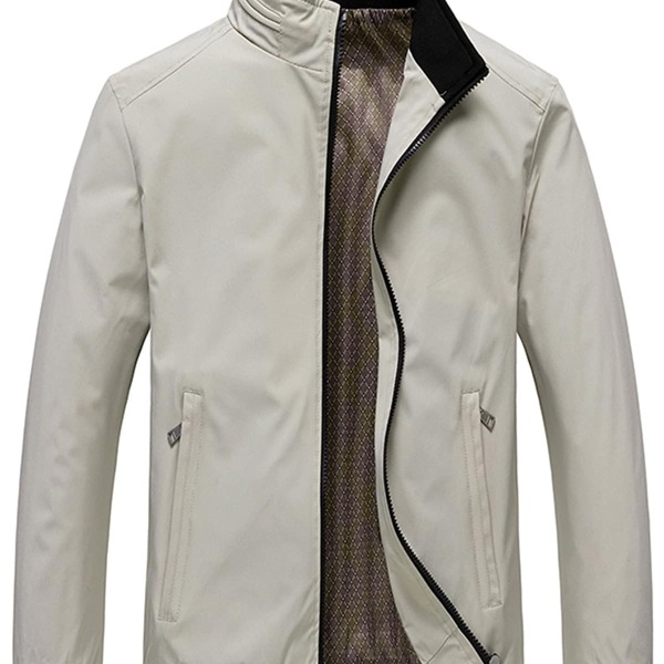 Men Funnel Neck Zip Up Jacket, Beige