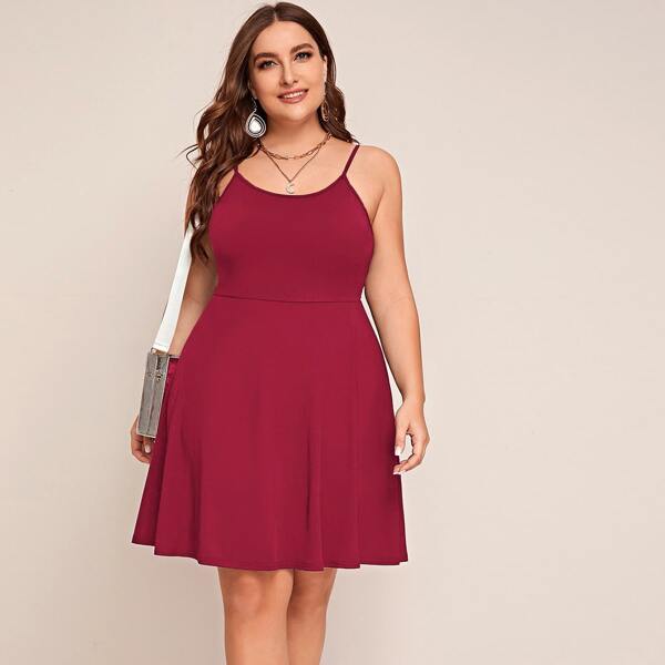 Plus Solid Cami Short Dress, Rose red