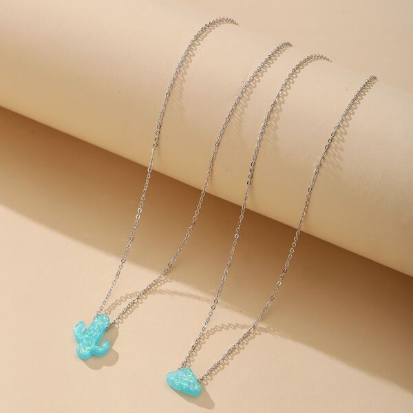 2pcs Cactus Decor Necklace, Blue
