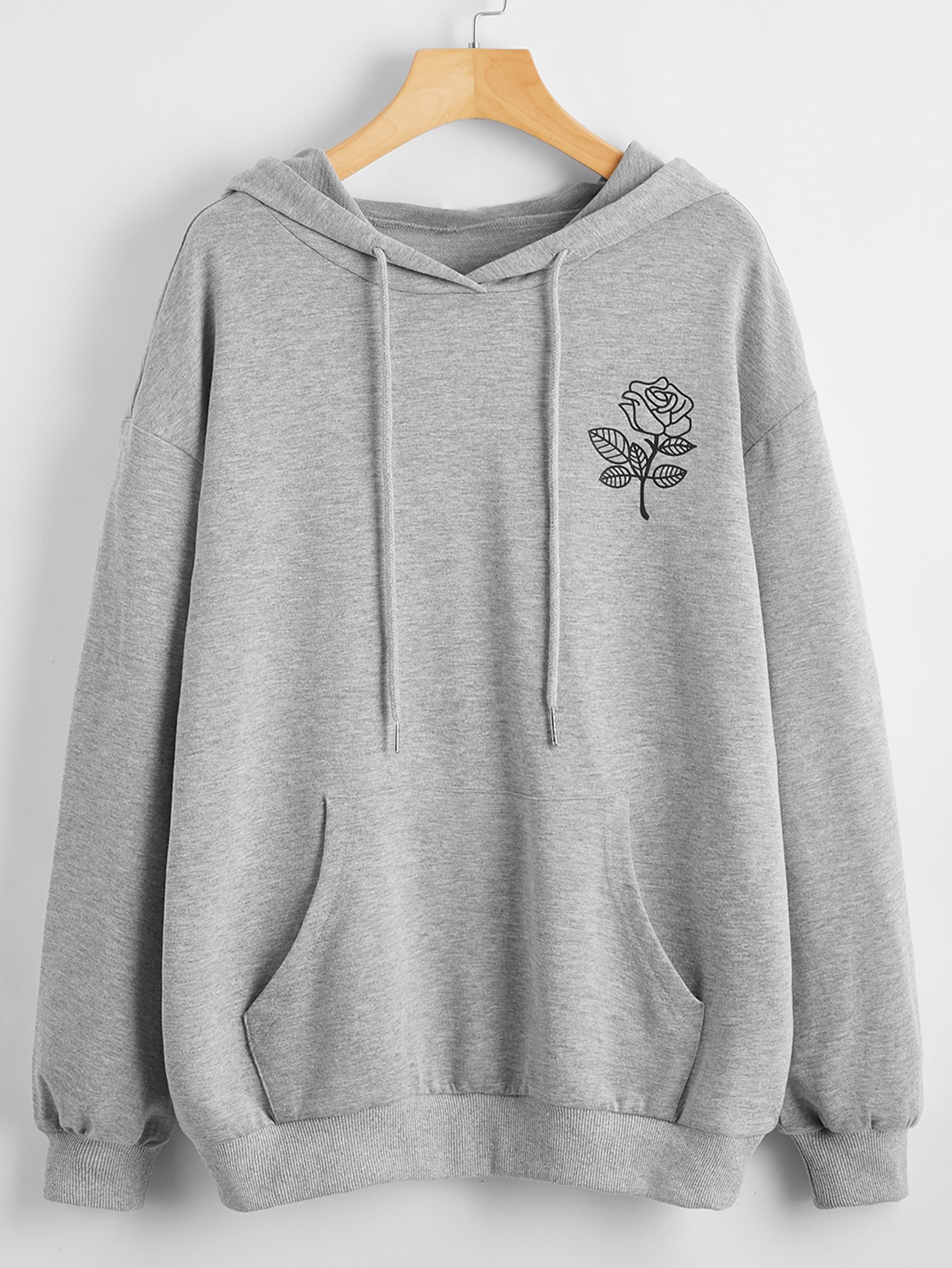 rose print drawstring hoodie
