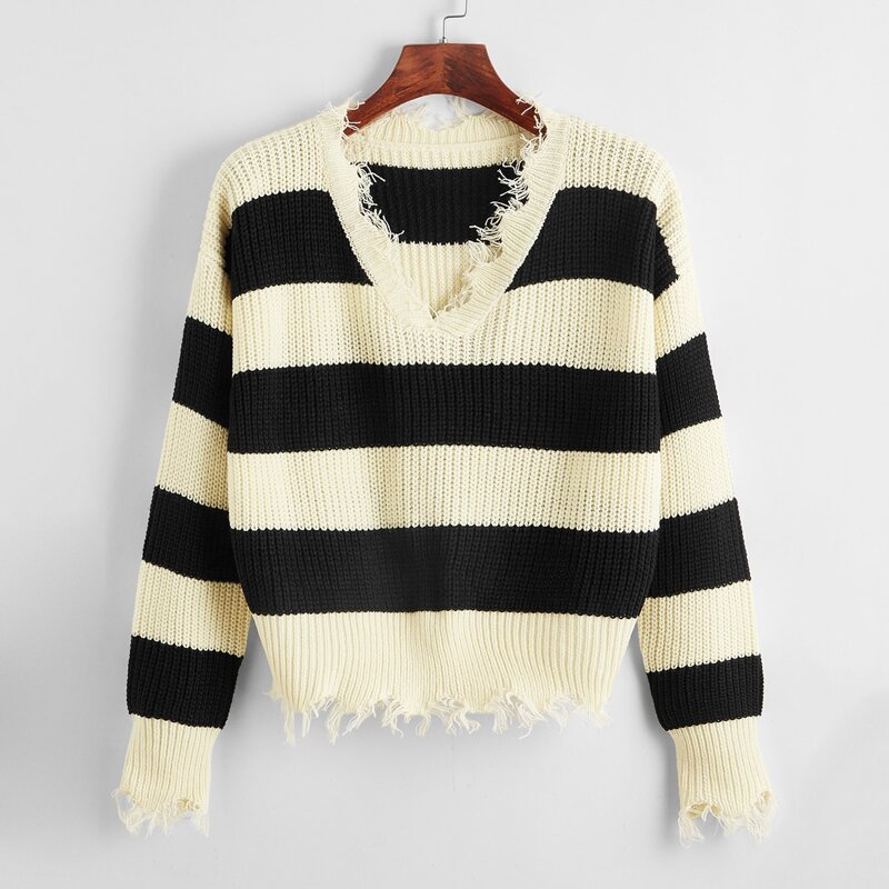 Colorblock Frayed Edge Sweater, Multicolor 
Colorblock Frayed Edge Sweater, Multicolor