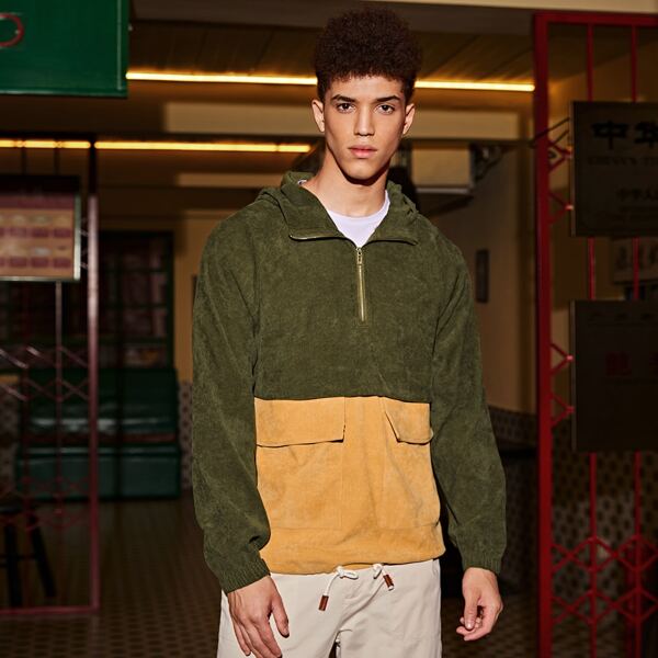 Men Zipper Half Placket Drawstring Hem Two Tone Cord Sweatshirt, Multicolor
Men Zipper Half Placket Drawstring Hem Two Tone Cord Sweatshirt, Multicolor