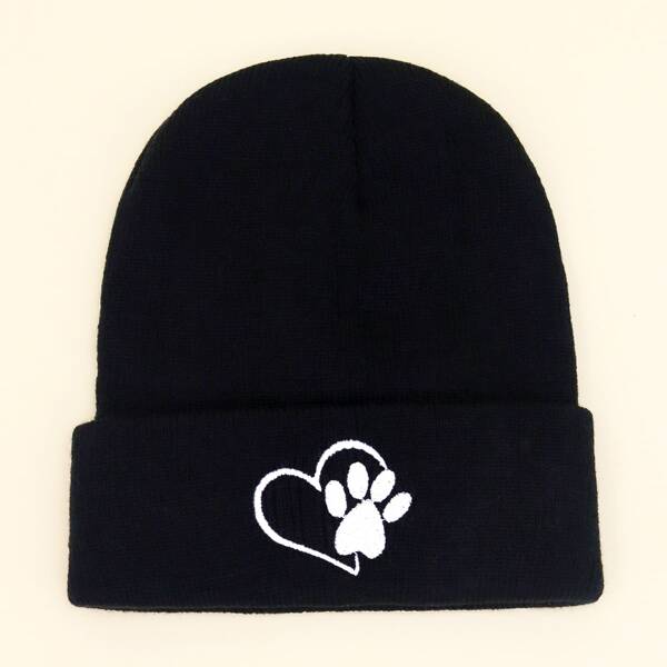 Kids Heart Embroidered Beanie, Black