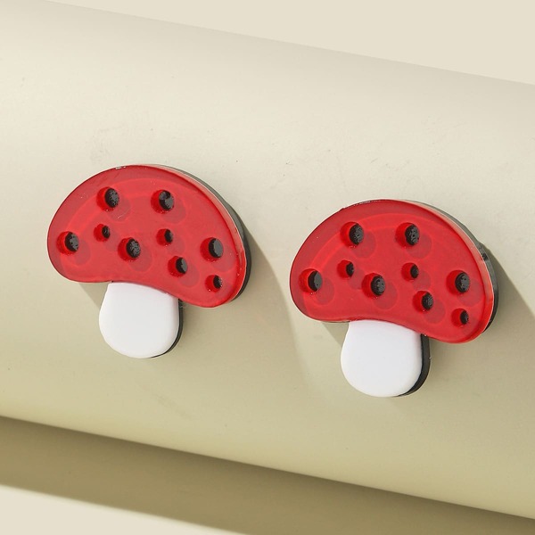 Mushroom Design Stud Earrings, Red