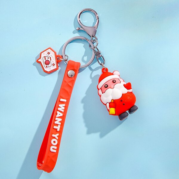 Men Christmas Santa Claus Charm Keychain, Red