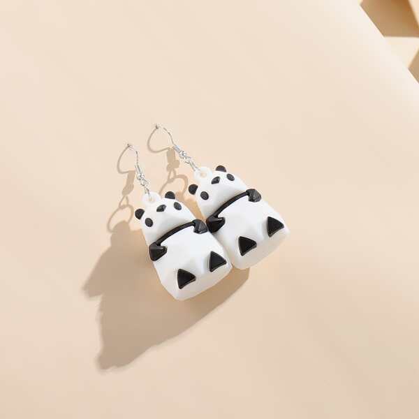 Panda Charm Drop Earrings, Black and white