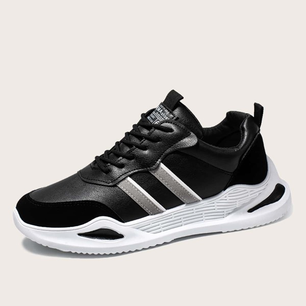 Men Lace-up Front Wide Fit Sneakers, Black