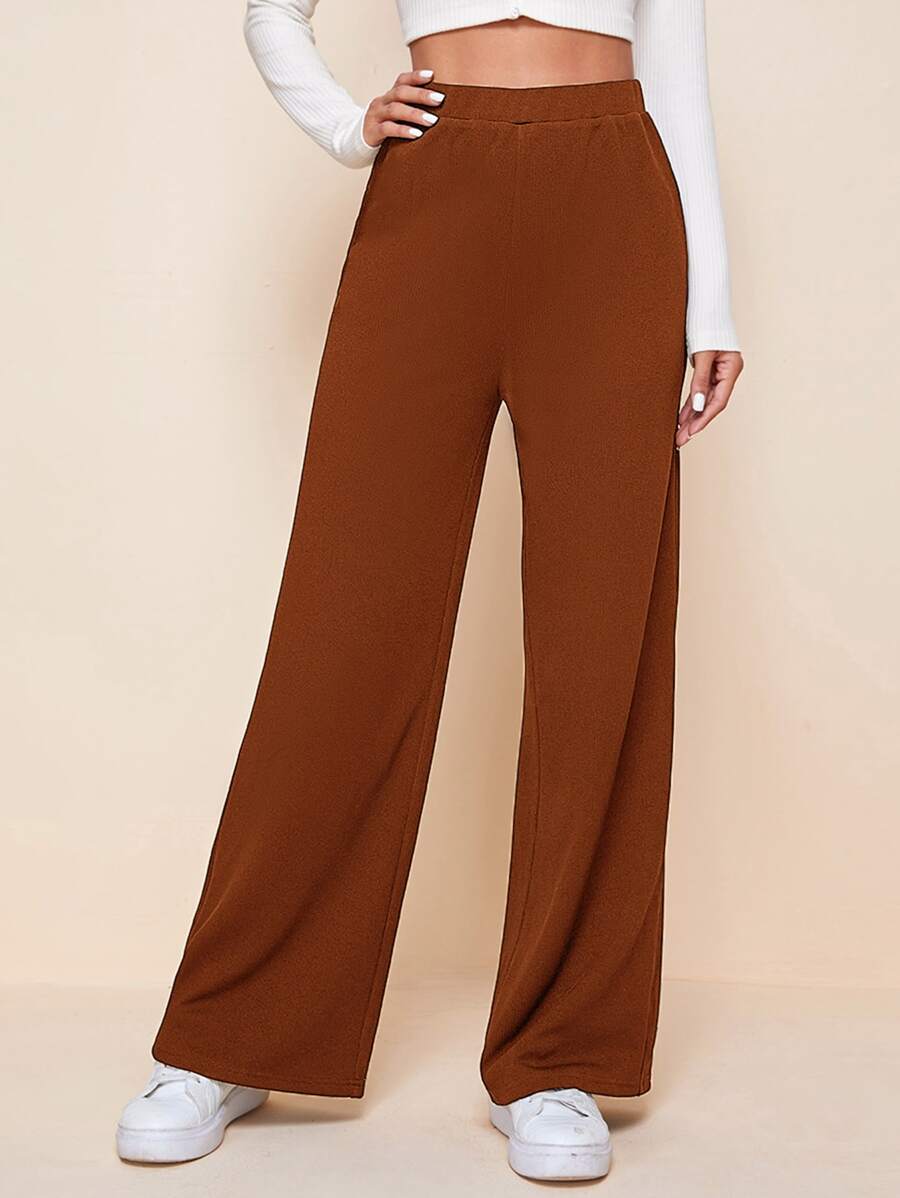SHEIN EZwear سروال بلازو بلون موحد وبخصر مطاطي