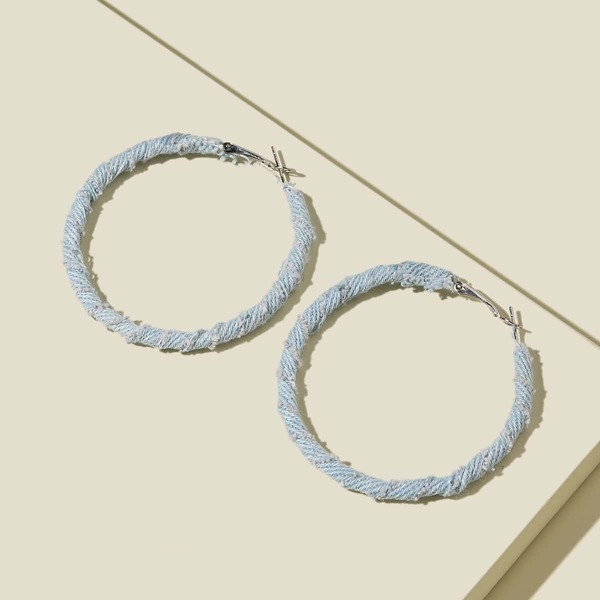 Thread Wrapped Hoop Earrings, Blue