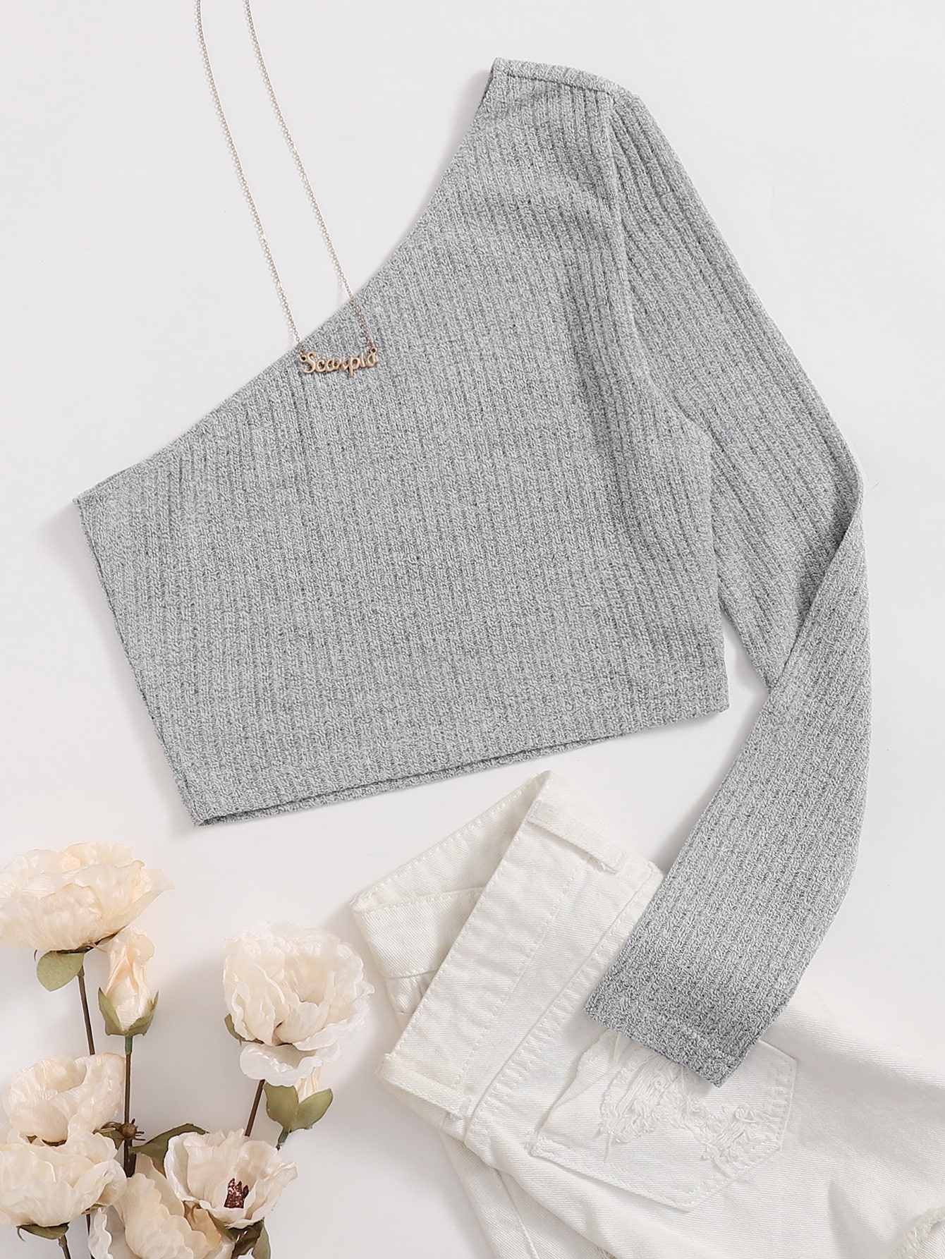 One Shoulder Rib-knit Crop Top