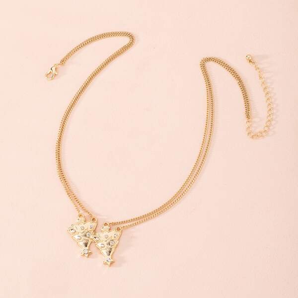 Rhinestone Decor Layered Necklace, Gold