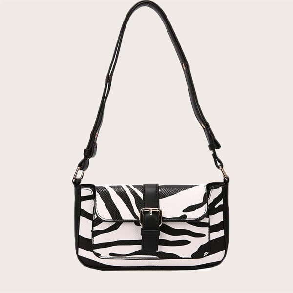 Zebra Print Shoulder Bag, Black and white