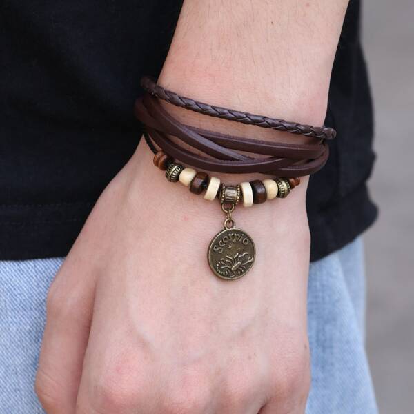 Men Constellation Decor Bracelet, Brown