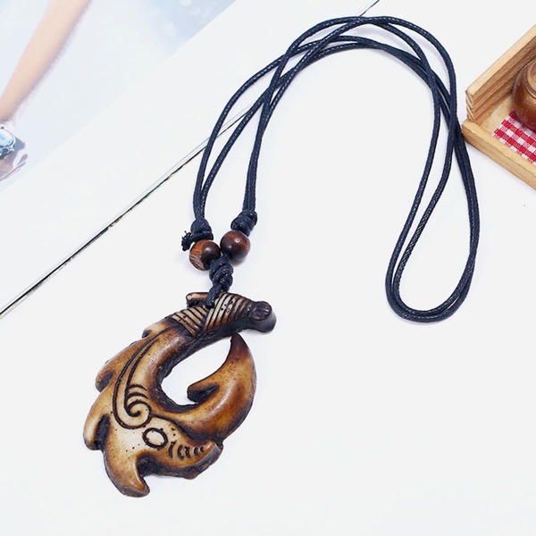 Men Resin Charm Necklace, Brown