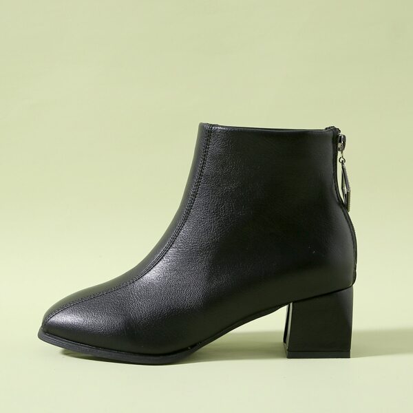 Chunky Heeled Ankle Boots, Black