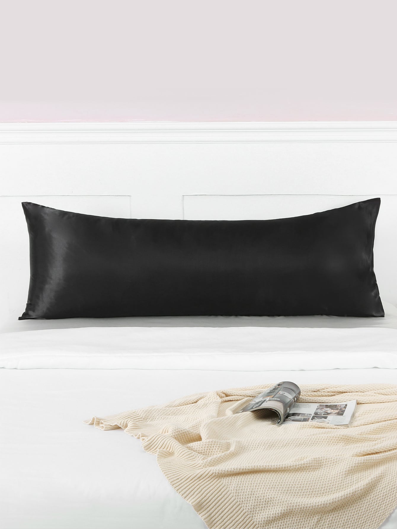 1pc Solid Satin Long Pillow Cover