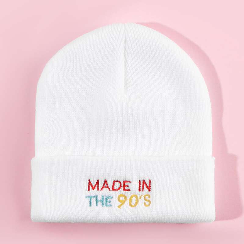 Letter Embroidery Beanie, White 
Letter Embroidery Beanie, White