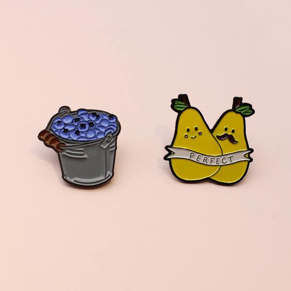 2pcs Fruit Design Brooch, Multicolor