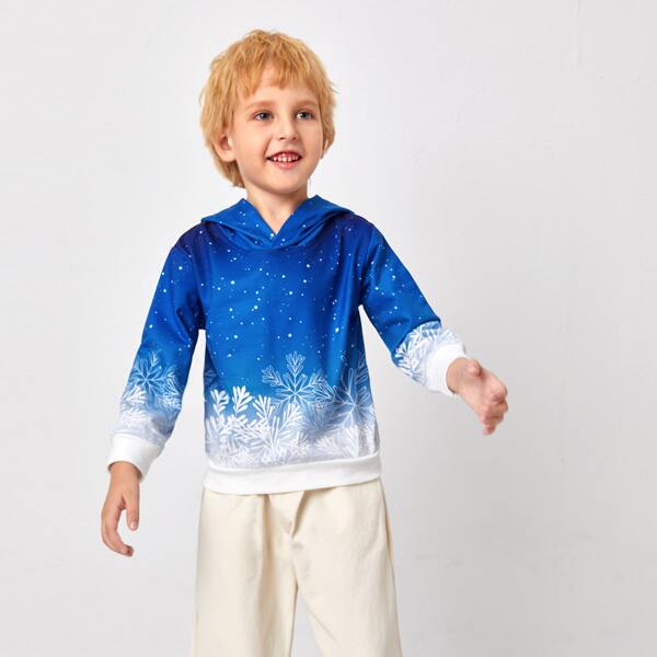 Toddler Boys Snowflake Print Hoodie, Blue and white