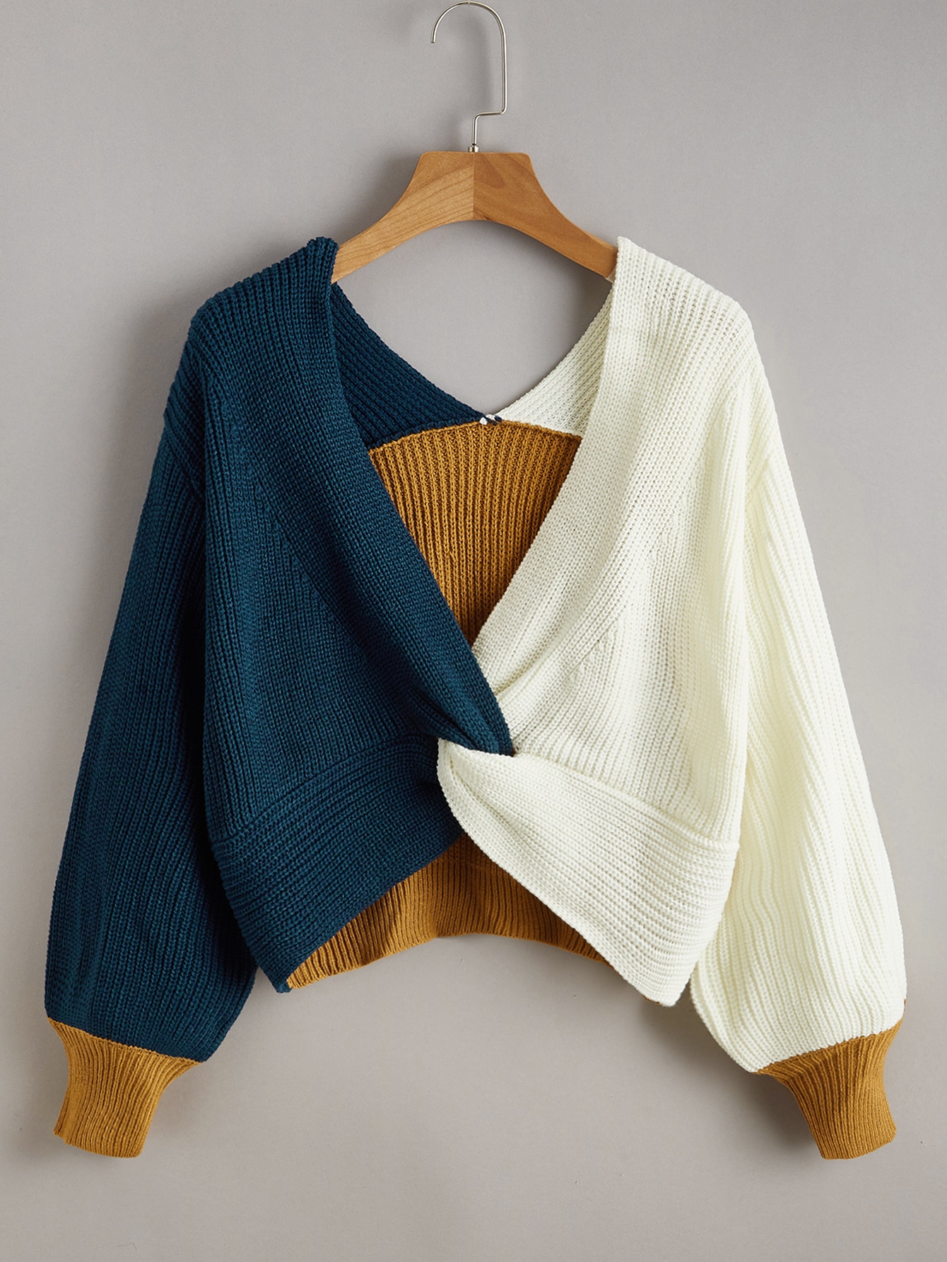 Twist Front Colorblock Sweater