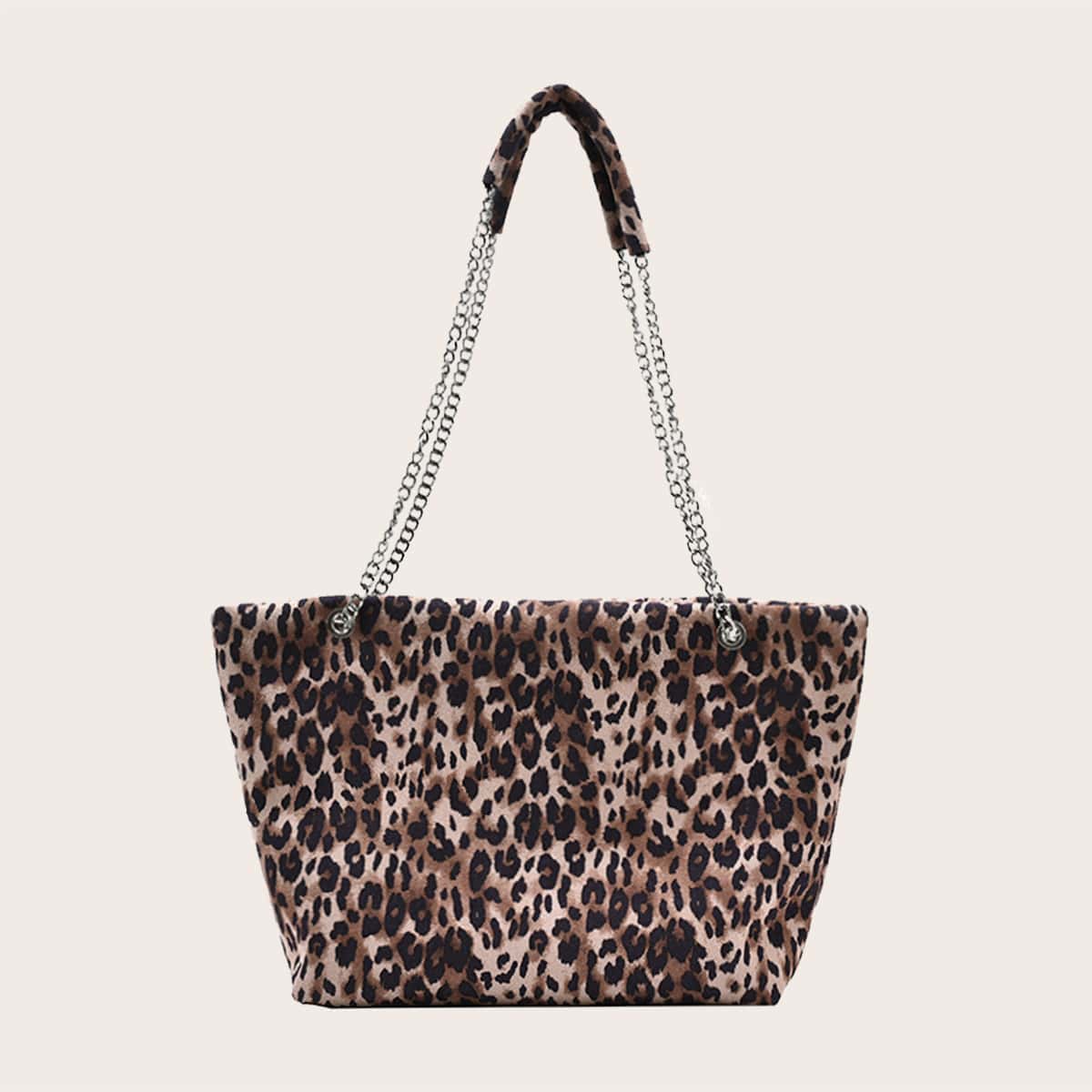 Leopard Chain Tote Bag, Brown 
Leopard Chain Tote Bag, Brown