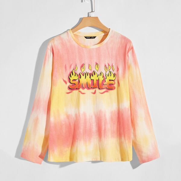 Men Letter Graphic Tie Dye Top, Multicolor